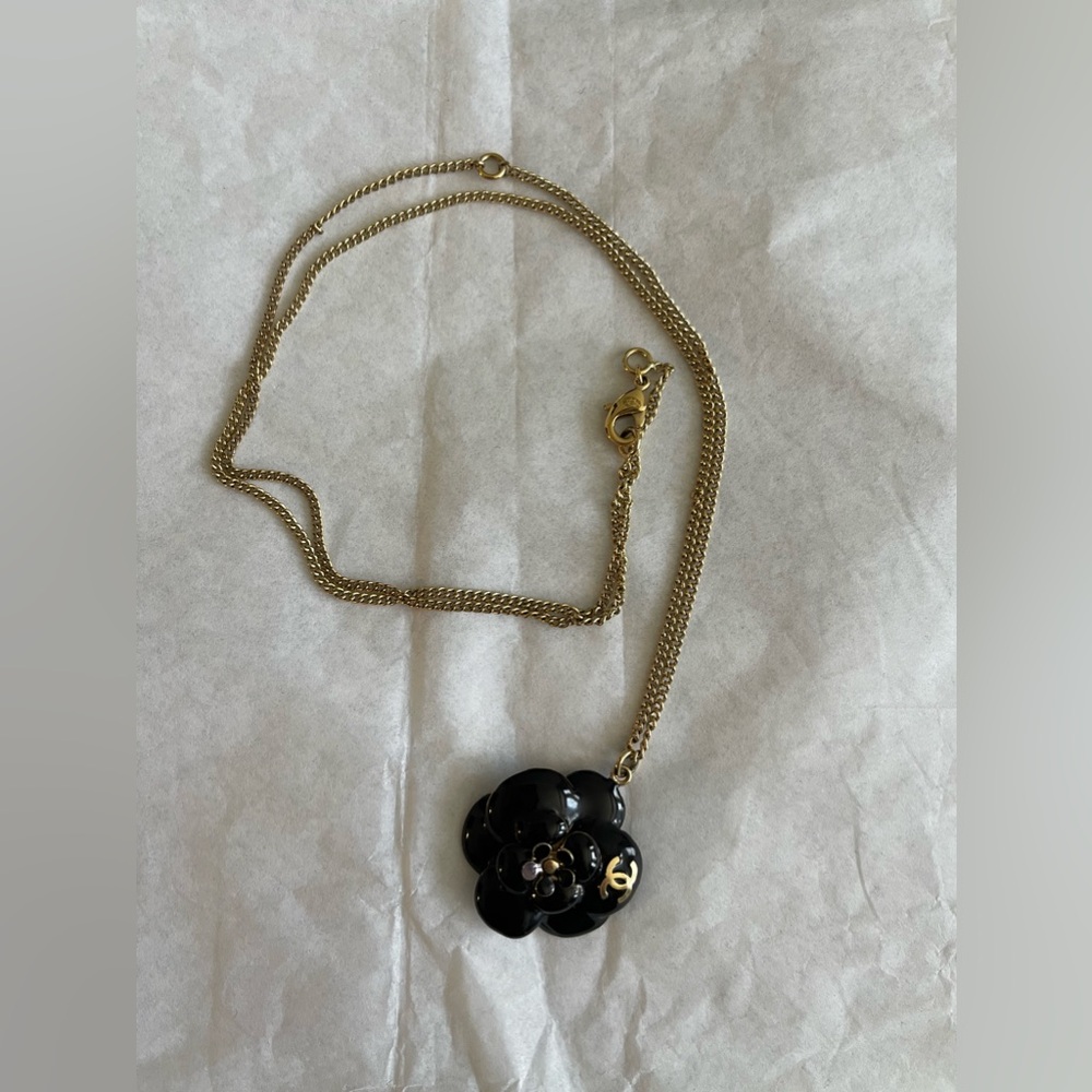 Chanel Enamel Camellia Necklace Black